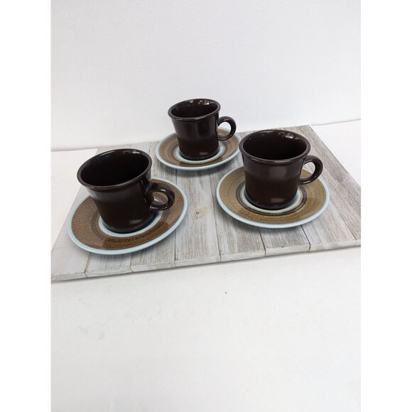 Vintage Stoneware Franciscan Tea Coffee Cups & Saucers Set Of 3 - Picture 1 of 14